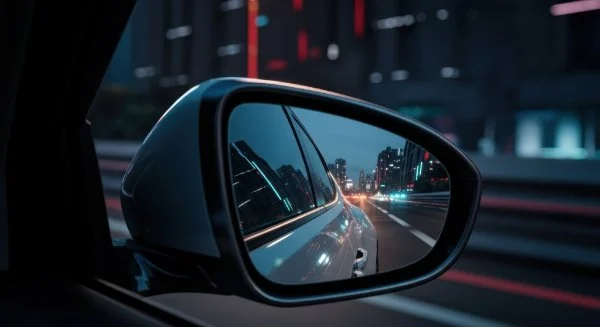 Auto Bild vom Außenspiegel in Dämmerung