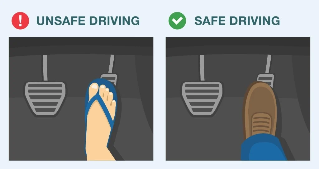 Autofahren Flip Flops vs. feste Schuhe