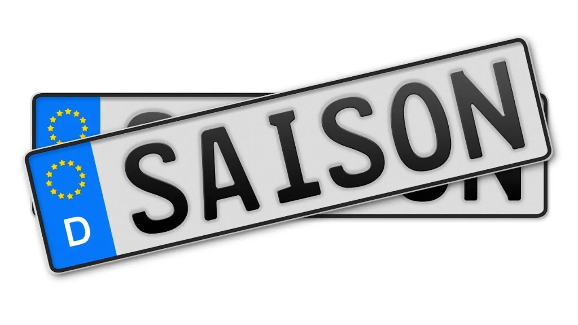 Deutsches Autokennzeichen mit Schriftzug „Saison“ und EU-Länderkennzeichen D