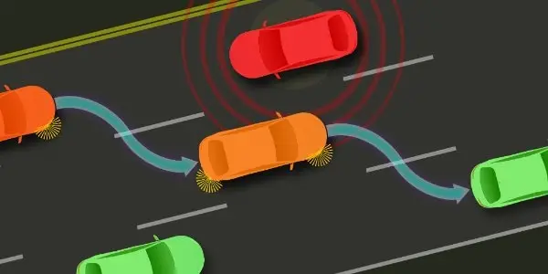 schematische Darstellung für Spurwechsel bei Geisterfahrer auf Autobahn