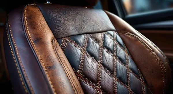 Nahaufnahme Auto Ledersitze mit Nahtmuster