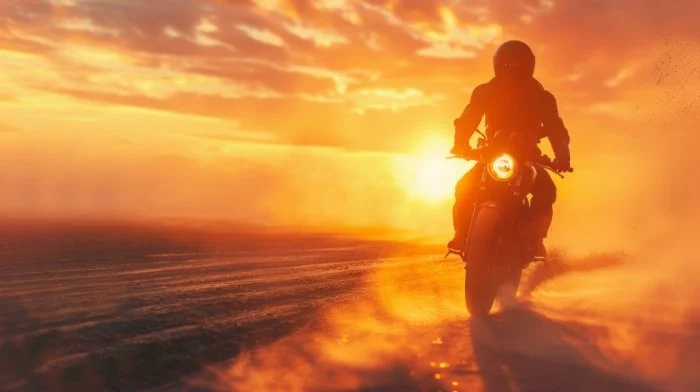 Motorradfahrer Sonnenuntergang