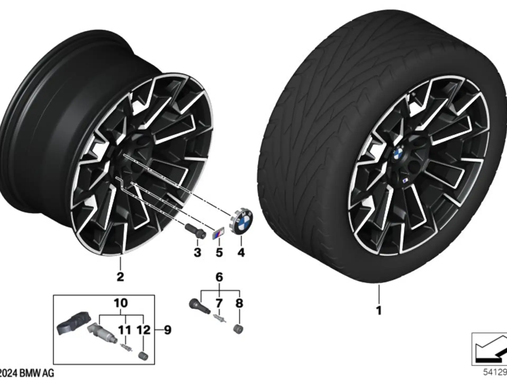 BMW Alufelge Doppelspeiche 952M jet black uni/glanzgefräst 10,5Jx20 ET28 5er G90 M5/G99 M5
