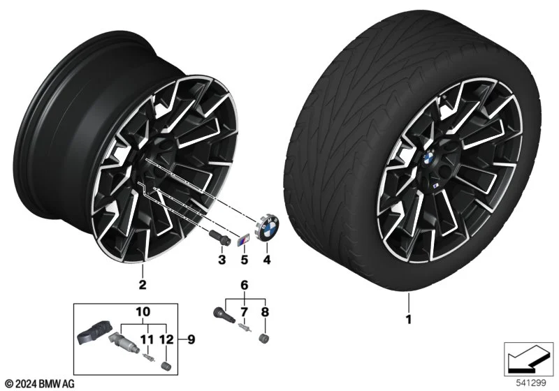 BMW Alufelge M Performance Doppelspeiche 952 bicolor (jet black uni / glanzgefräst) 11J x 21 ET 28 M5 G90 G99