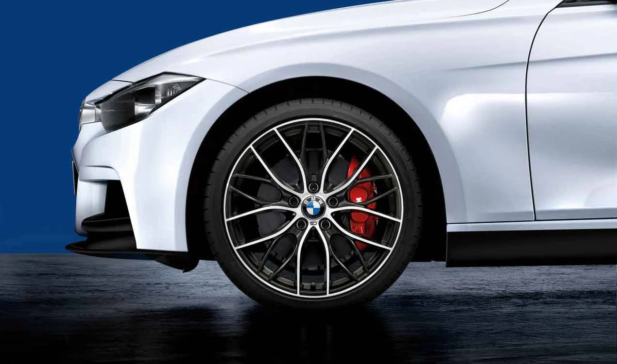 BMW Sommerkompletträder M Performance Doppelspeiche 405 bicolor (orbitgrey / glanzgedreht) 20 Zoll RDCi 3er F30 F31 4er F32 F33 F36 Pirelli (Mischbereifung)