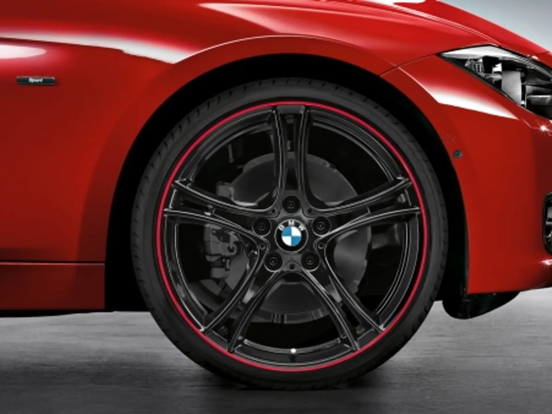 BMW Alufelge Doppelspeiche 361 20 Zoll schwarz mit rotem Felgenring