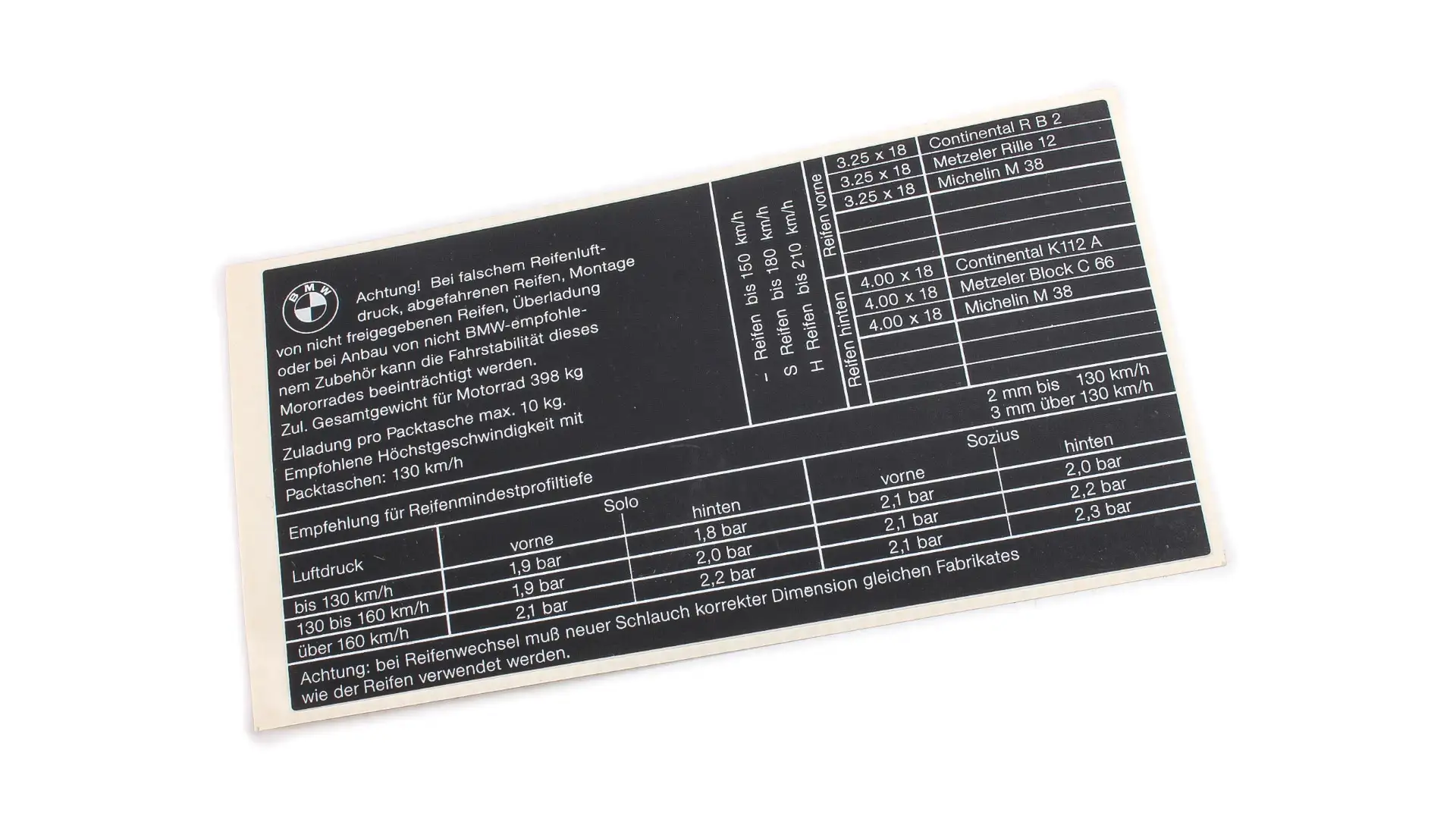 BMW Hinweisschild Reifendruck 46631238807 - Bildposition 07