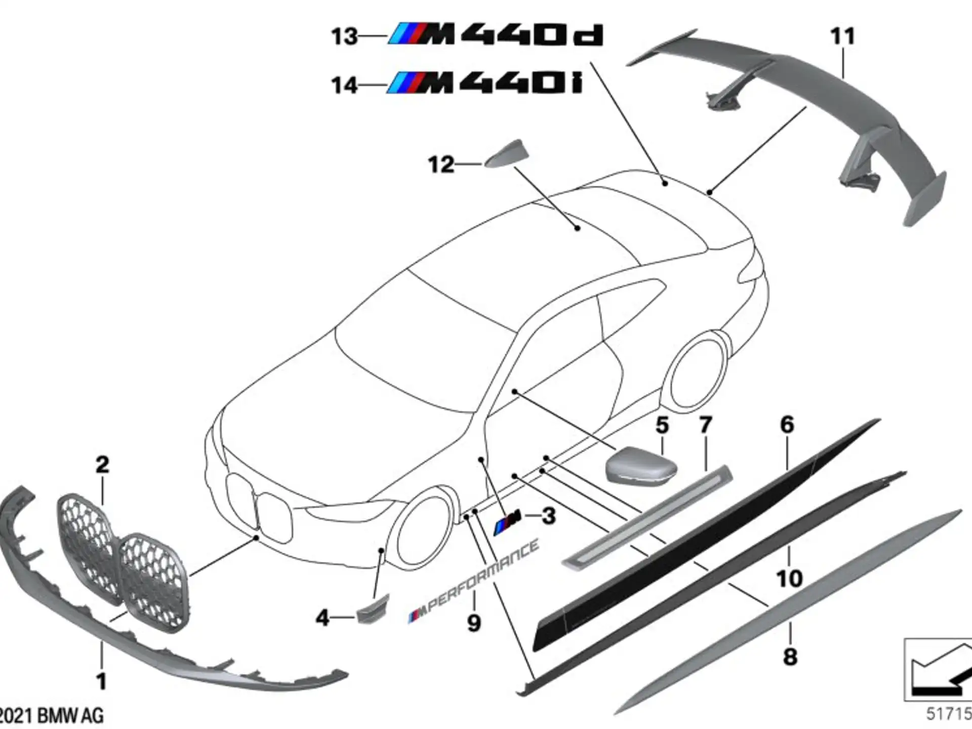 BMW MPP Frontziergitter schwarz hochglanz 4er G22 G23