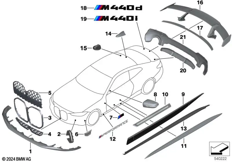 BMW Innengitter unten schwarz Hochglanz 51135a59636