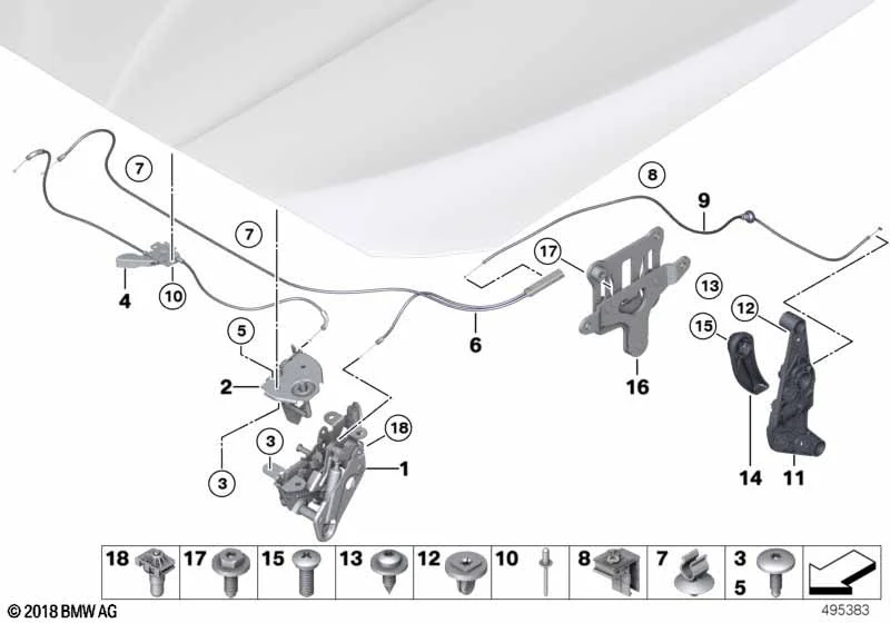 BMW Bowdenzug vorne 5er F07 F10 F11 6er F06 F12 F13 7er F01 F02 F04
