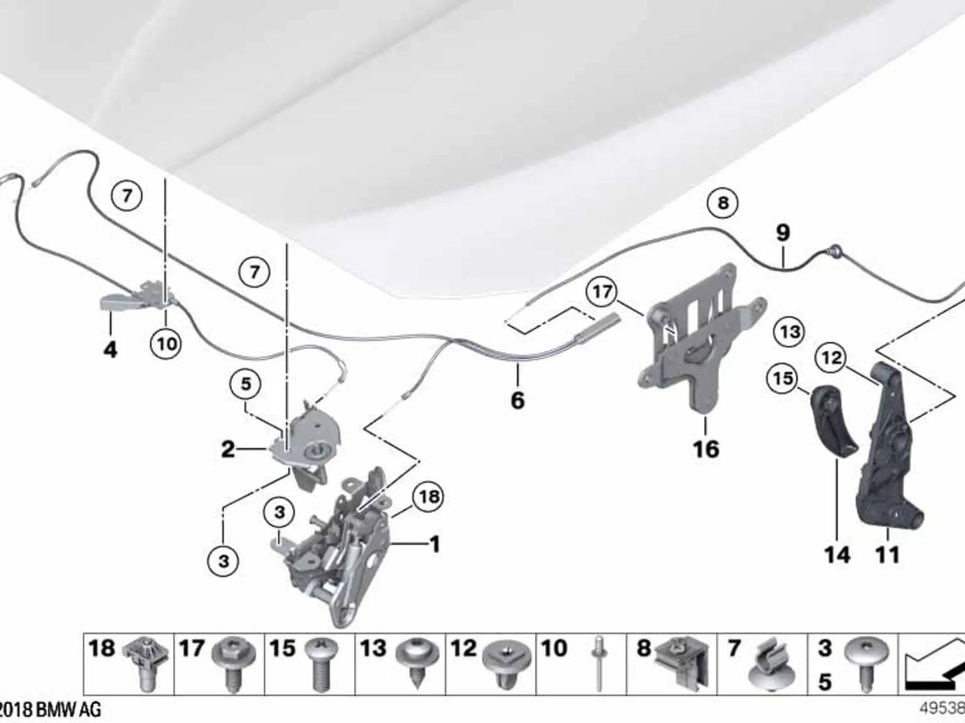 BMW Bowdenzug vorne 5er F07 F10 F11 6er F06 F12 F13 7er F01 F02 F04