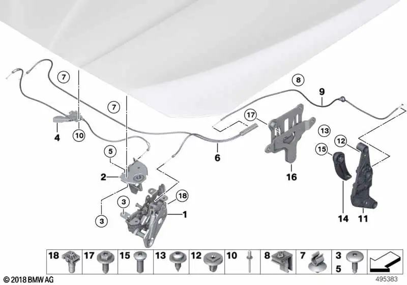 BMW Bowdenzug vorne 5er F07 F10 F11 6er F06 F12 F13 7er F01 F02 F
