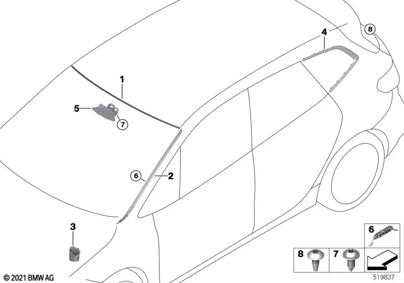 BMW Leiste Seitenscheibe hinten rechts 2er U06