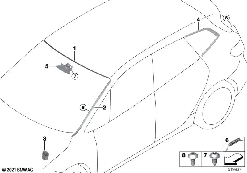 BMW Leiste Seitenscheibe hinten rechts 2er U06