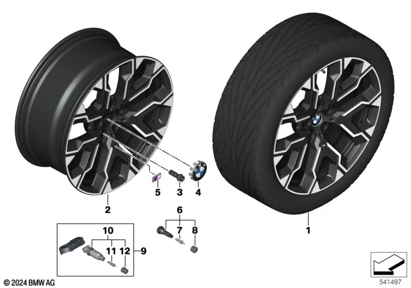 BMW Alufelge M Doppelspeiche 1036 bicolor (jet black uni/hochglanzpoliert) E10,5Jx20 ET44 X3 G45