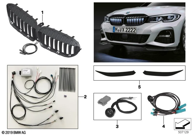 BMW Diffusorfolie matt schwarz für Nierenrahmen in Schwarz 3er G20 G21 G28