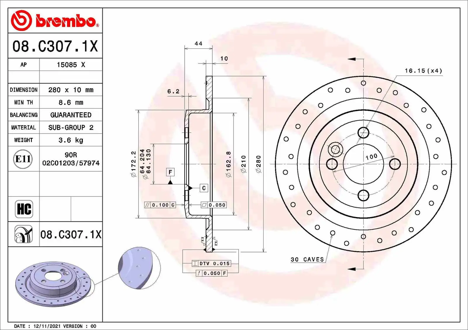 BREMBO Bremsscheibe IBRO08C3071X