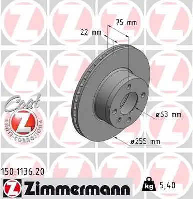 ZIMMERMANN Bremsscheibe 4250238761952
