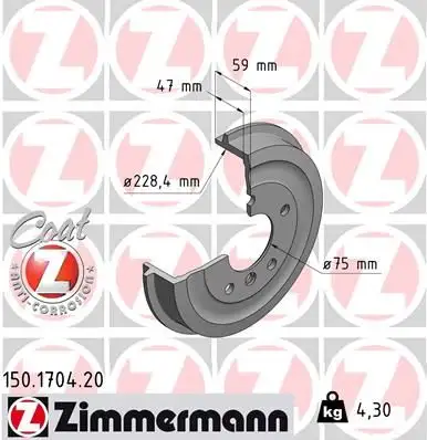 ZIMMERMANN Bremstrommel IZIN150170420