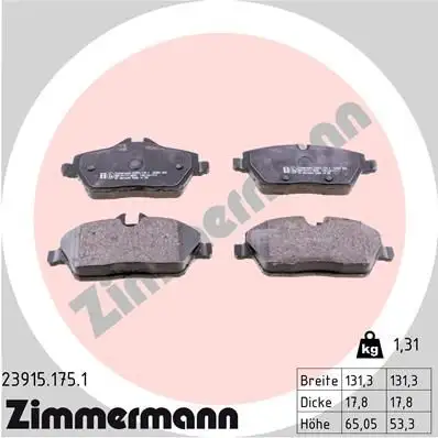 ZIMMERMANN Bremsbelagsatz, Scheibenbremse 4250238746386