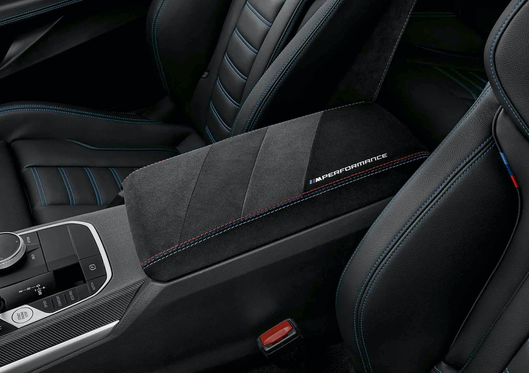 BMW M Performance Armauflage Alcantara vorn Mitte 2er G42 M2 G87, 3er G20 G21 G80, 4er i4 G22 G23 G26 G82 G83