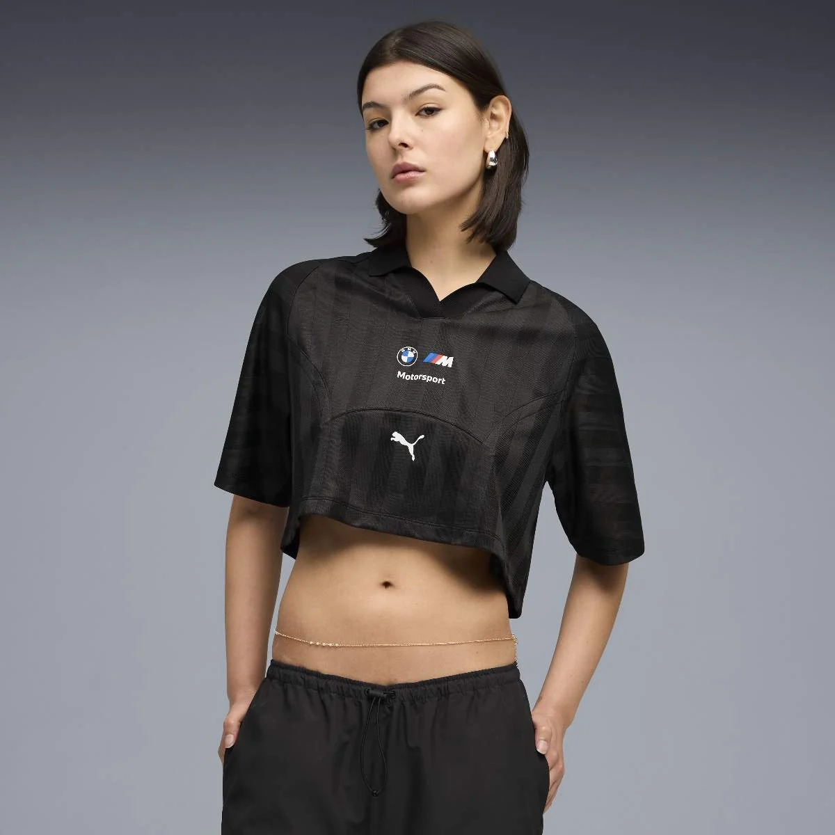 BMW M Motorsport Damen Lifestyle Cropped Polo-Shirt schwarz