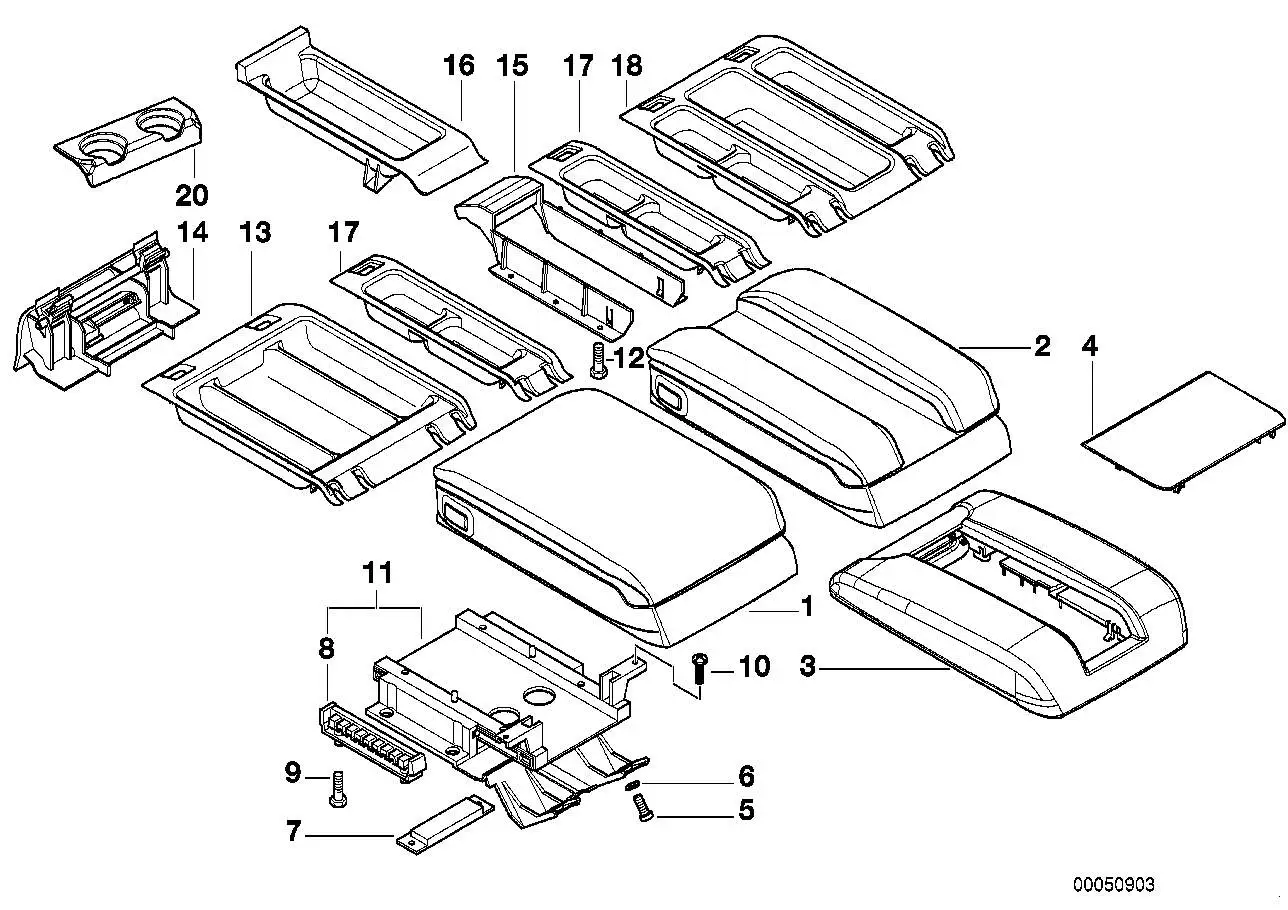 BMW Ablageschale Mittelarmlehne E38 51168215770 - Bildposition 16