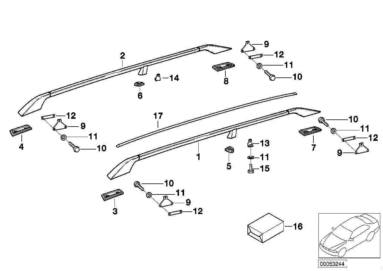 BMW Dachreling rechts E32 E34 E36 E38 E39 E46 E53 51138185190