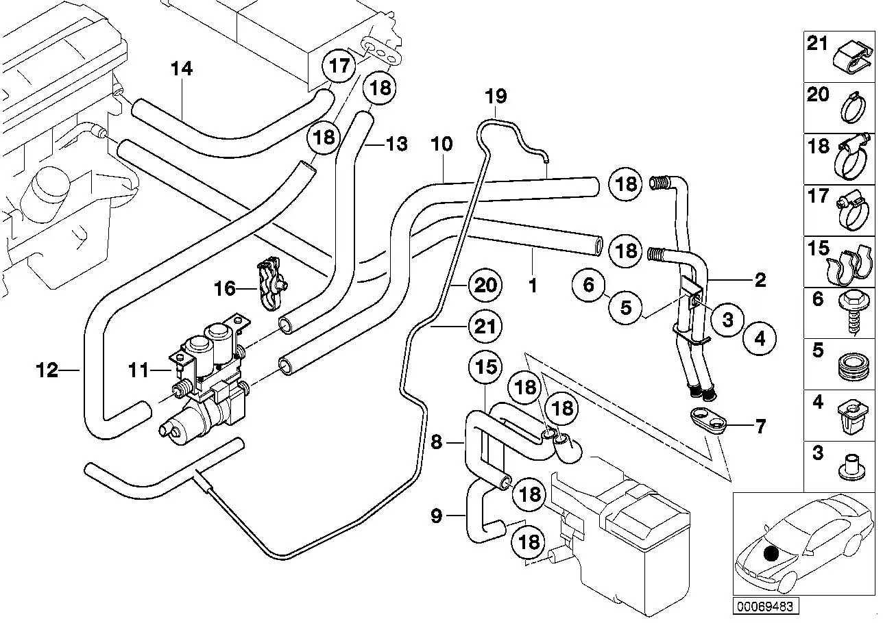 BMW Schlauch Wasserventil-Heizkörper links E39 64218367929 - 5er