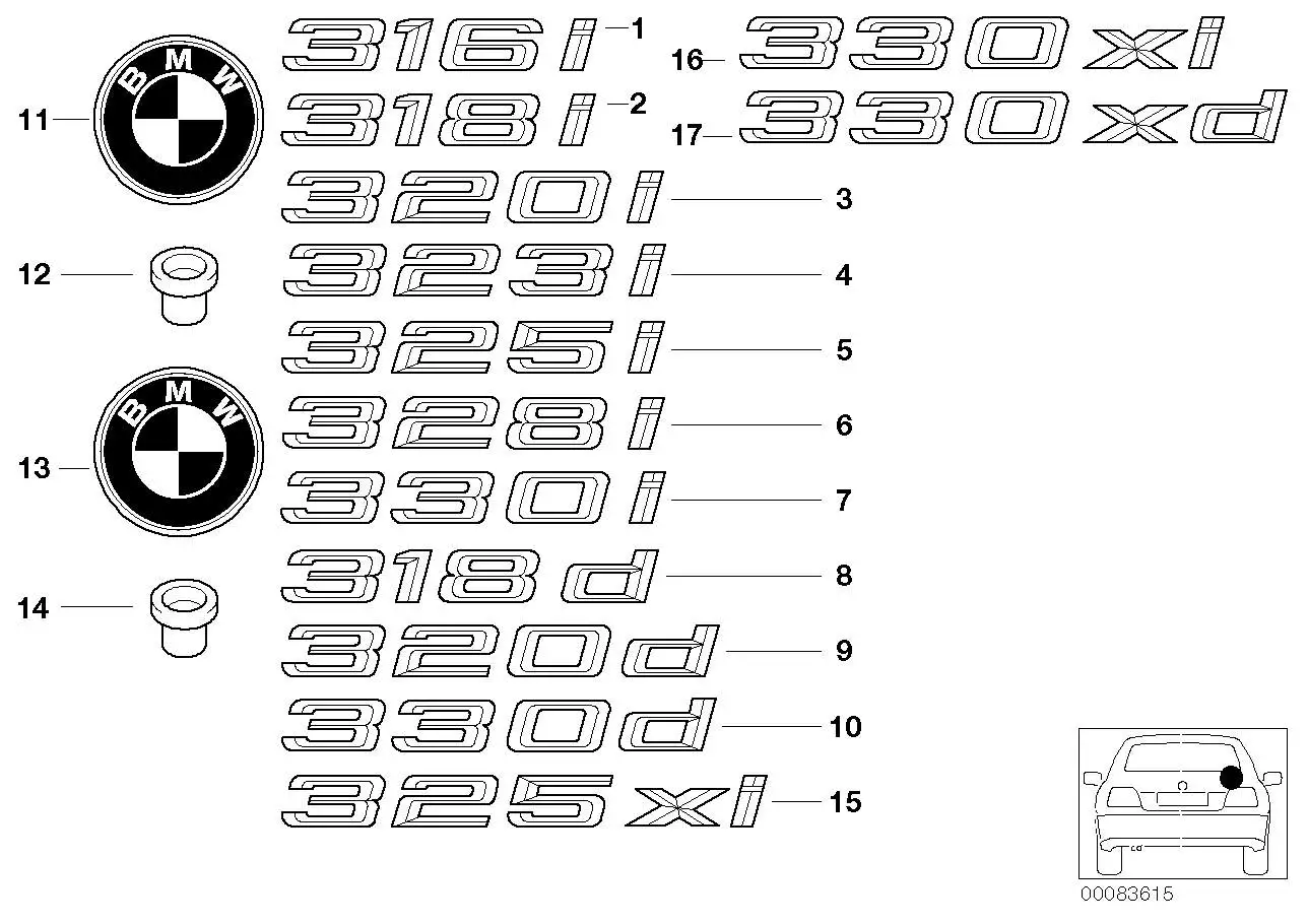 BMW Emblem geklebt hinten E46 51147004679 - Bildposition 03