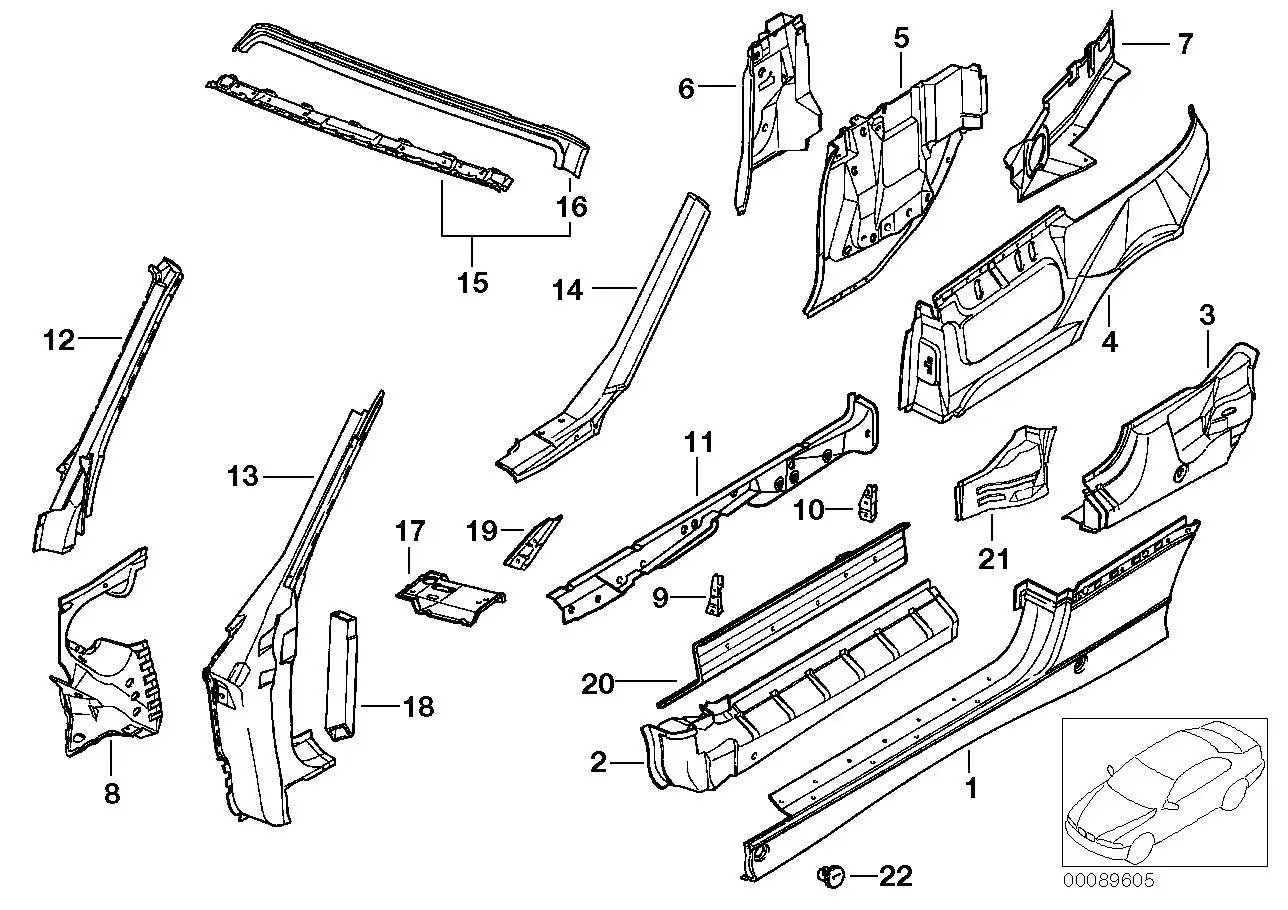 BMW Seitenteil aussen unten links E36 41118170625 - Bildposition