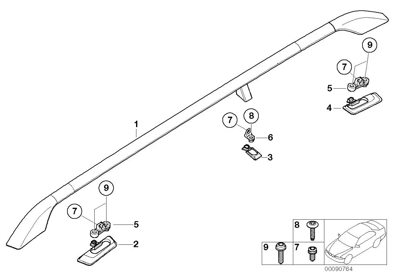 BMW Unterlage Dachreling hinten rechts E32 E34 E36 E38 E39 E46 E5