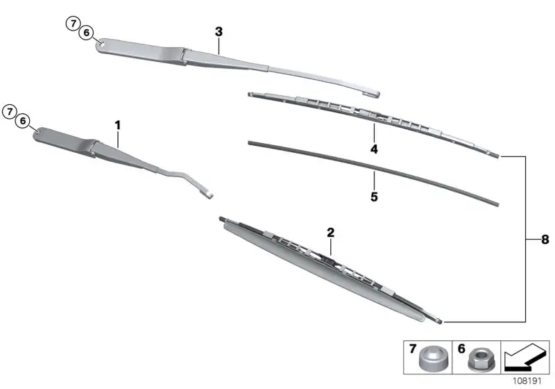 BMW Wischarm Beifahrerseite E85 E86 E89 61617198674 - Bildpositio