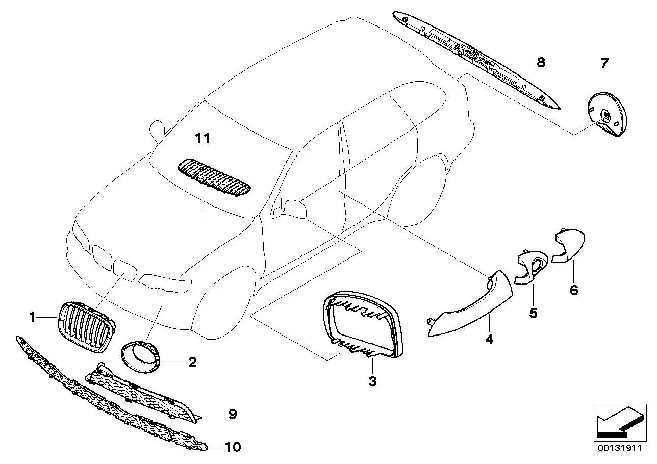 BMW Ziergitter Front links E53 51138250051