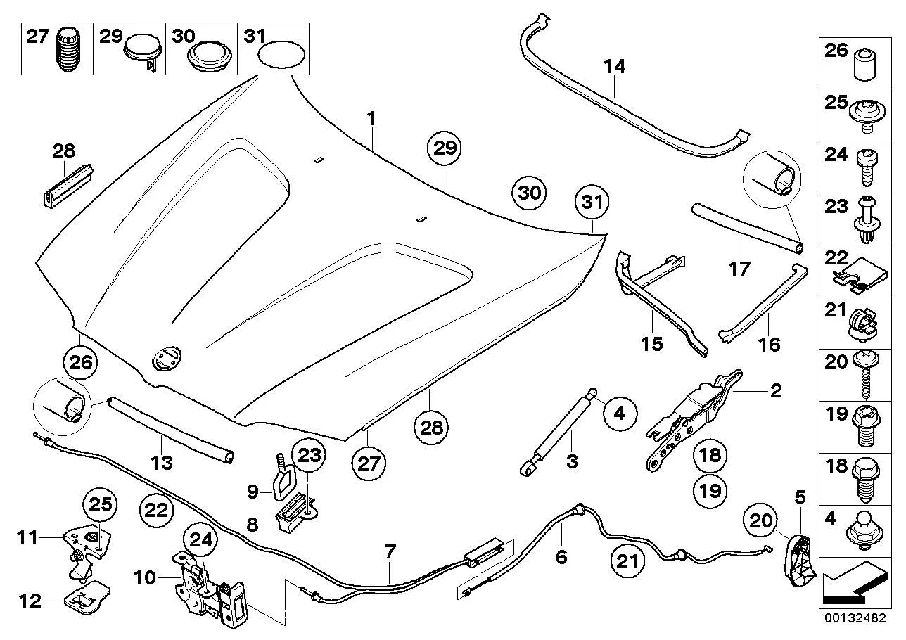 BMW Spreizniet E46 E64 E65 E66 E70 E71 E72 E83 E93 F01 F02 F04 F11 K19 K26 K42 K46 K47 K48 K73 R50 51488353567