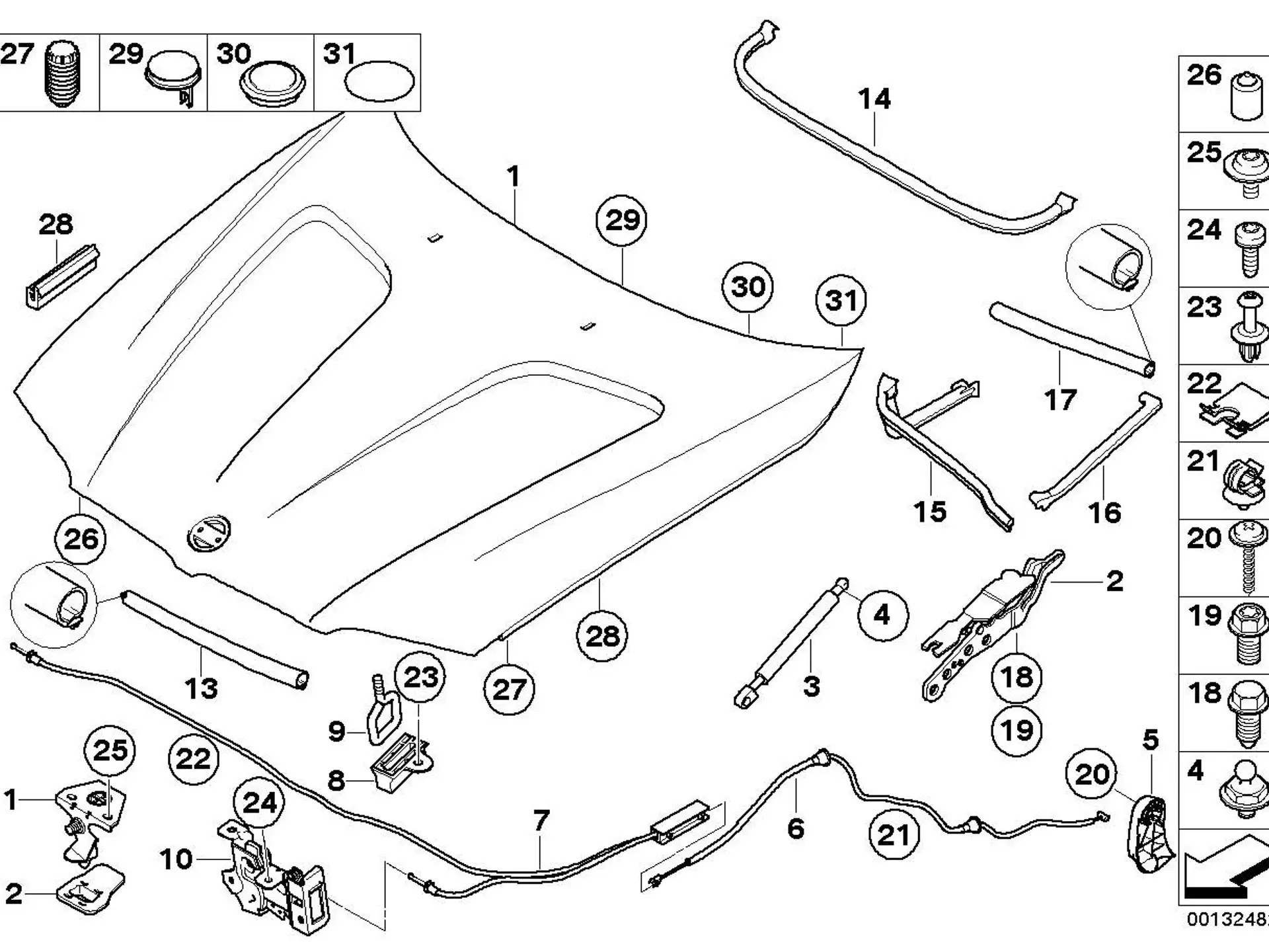 BMW Spreizniet E46 E64 E65 E66 E70 E71 E72 E83 E93 F01 F02 F04 F11 K19 K26 K42 K46 K47 K48 K73 R50 51488353567
