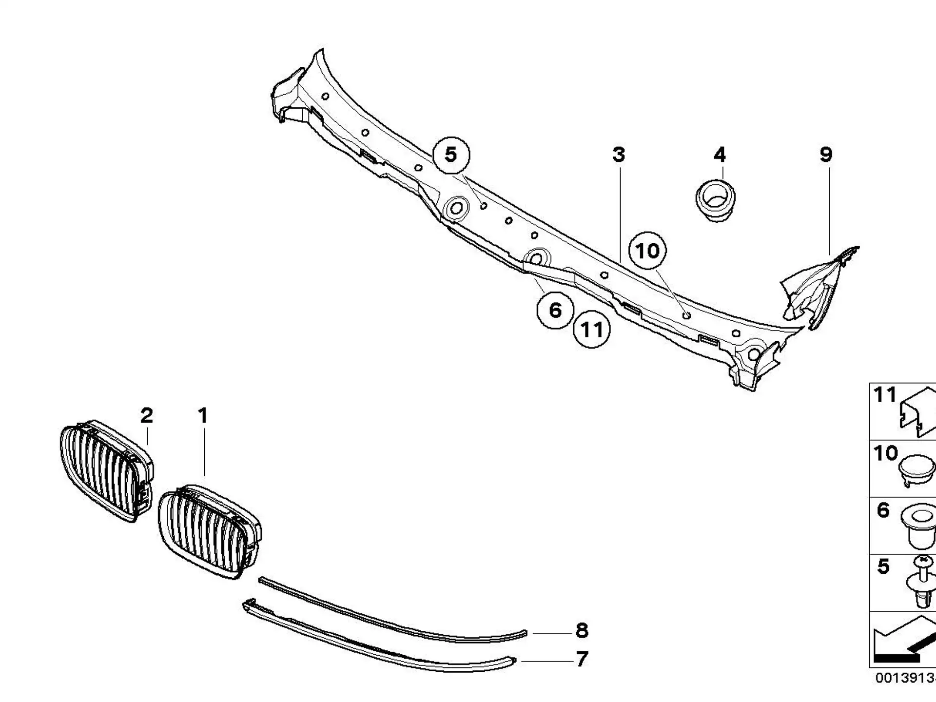 BMW Ziergitter rechts E39 51132497262