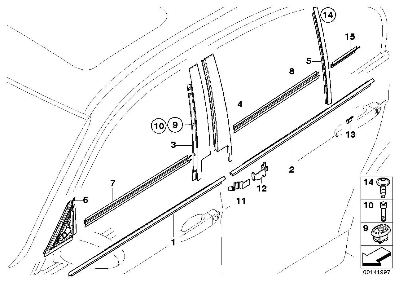 BMW Blende Fensterrahmen B-Säule Tür vo. li. E90 E91 51337060239