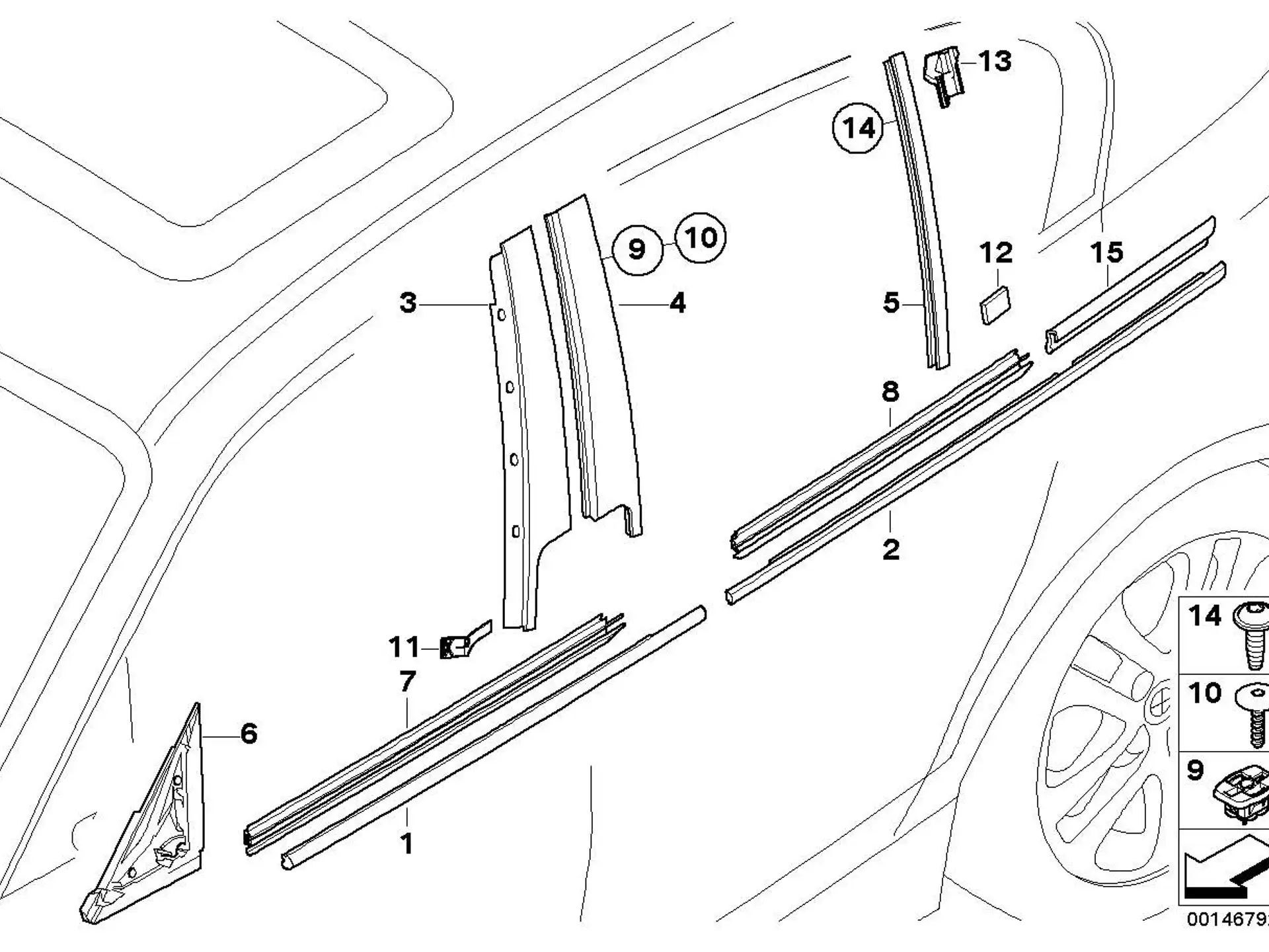 BMW Blende Fensterrahmen B-Säule Tür vo. li. E87 51337068099