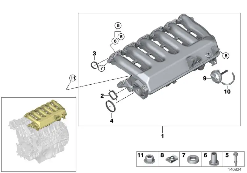 BMW Ansaugleitung mit Klappensteuerung E53 E60 E61 E63 E64 E70 E7