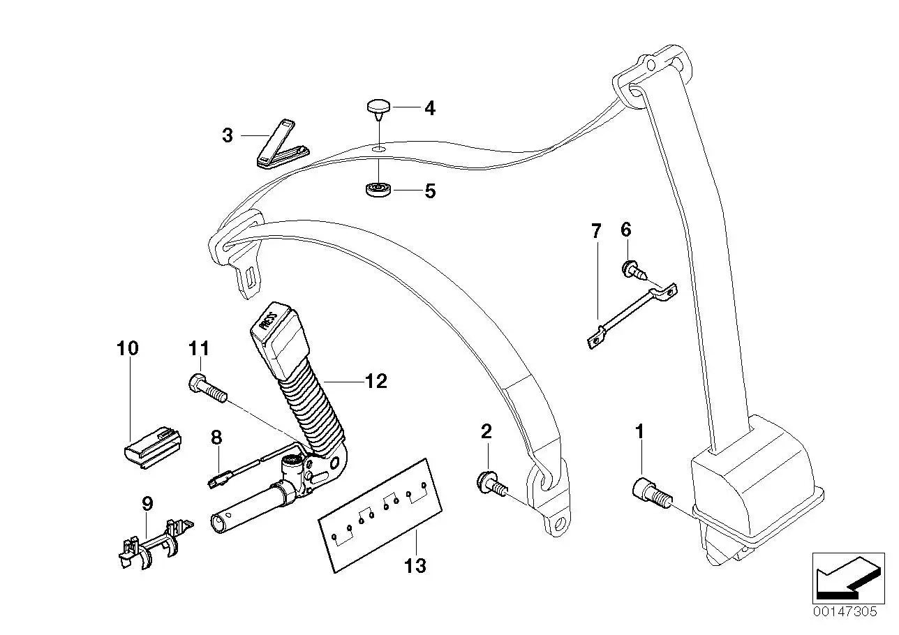 BMW Clip Gurtstrammer E46 E63 E83 E93 52108099498 - Bildposition