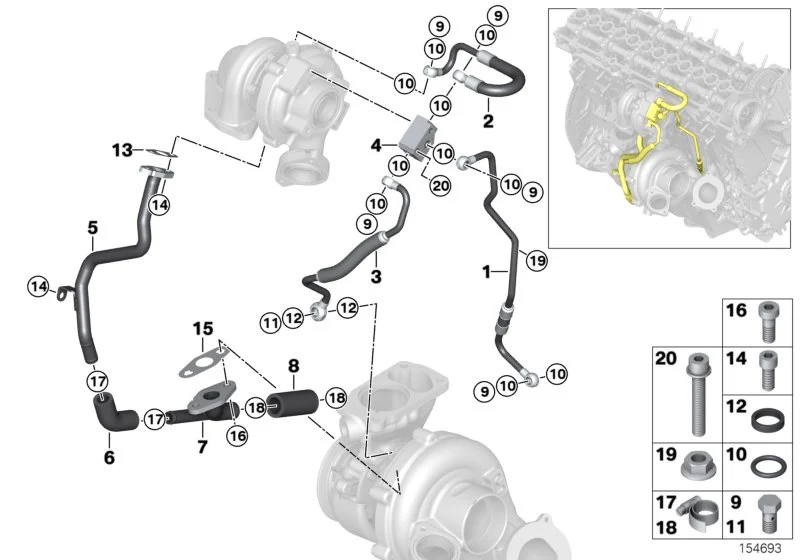 BMW Rücklaufleitung E60 E61 E63 E64 E70 E71 E83 E90 E91 E92 11427795974