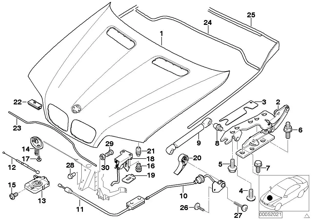BMW Betätigung Frontklappe E53 51238402615 - X5 E53