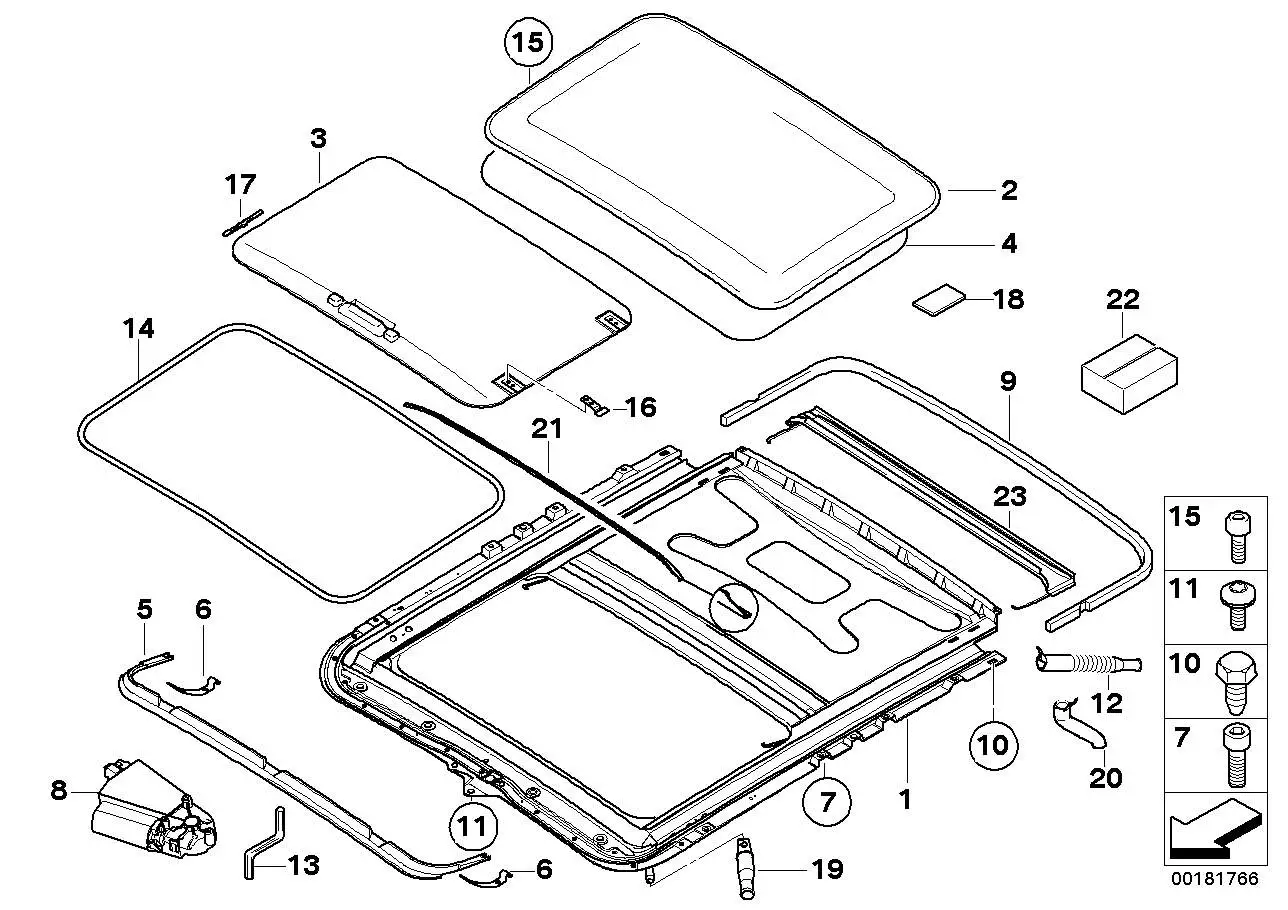 BMW Dichtung Rahmen Schiebehebedach E46 54138217996 - Bildpositio