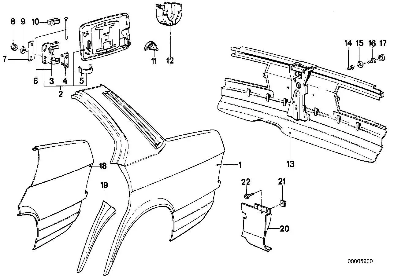 BMW Seitenwand hinten rechts E28 41351882710 - Bildposition 01