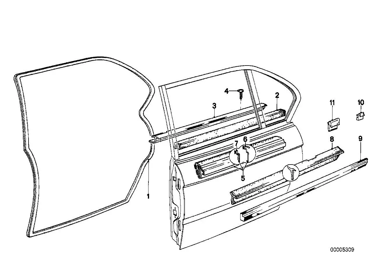 BMW Fensterschachtabdichtung aussen rechts E12 E28 51221864290 -