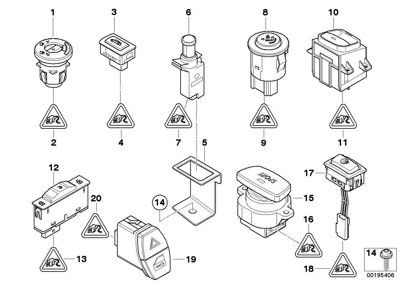 BMW Kontaktschalter E38 E39 E46 E52 E53 E60 E61 E63 E64 E65 E66 E81 E82 E83 E84 E87 E88 E90 E91 E92 E93 R52 R55 R56 R57 R58 R59 R60 R61 61319119052