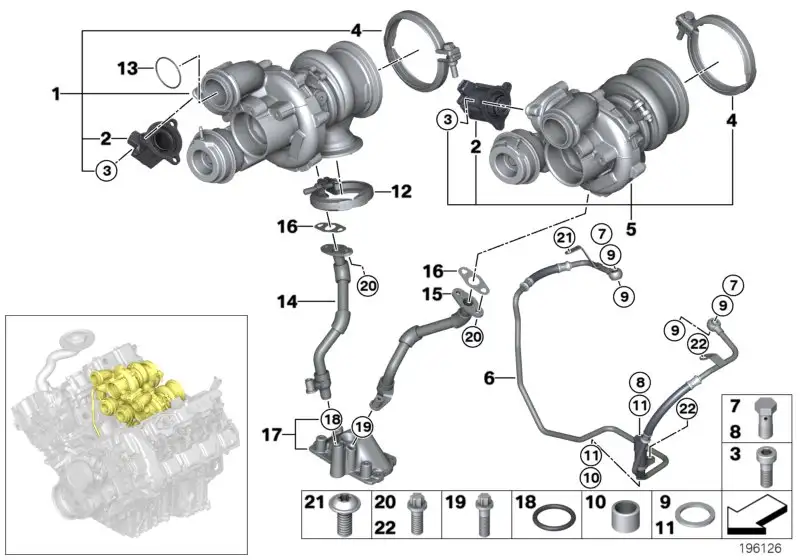 BMW Anbausatz Abgasturbolader E70 E71 F01 F02 F04 F07 F10 F11 F12