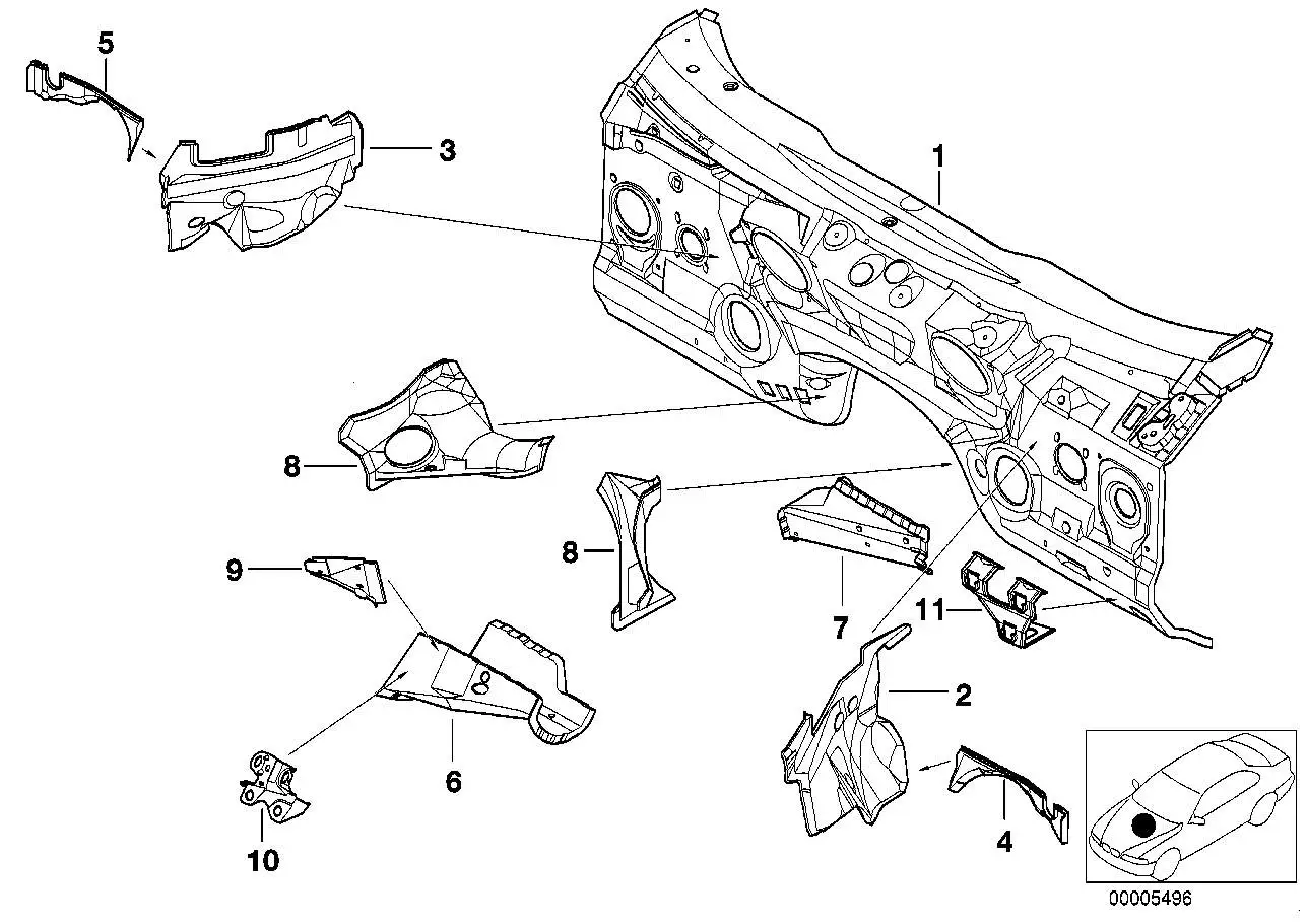 BMW Stirnwand E39 41138196484 - Bildposition 01