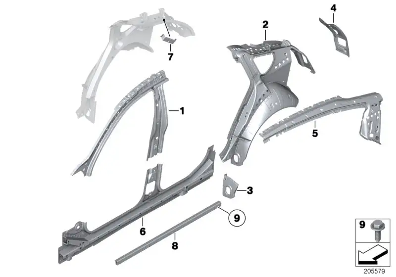 BMW Seitenrahmen innen hinten links F07 41217238335 - 5er F07